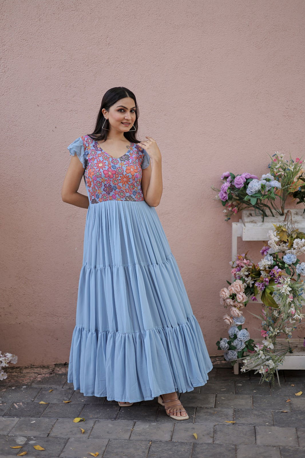 KA 1053 Fancy Georgette Long Gown Catalog
